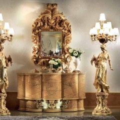 Широкий буфет с фигурным фасадом из массива орехового оттенка - bts/058