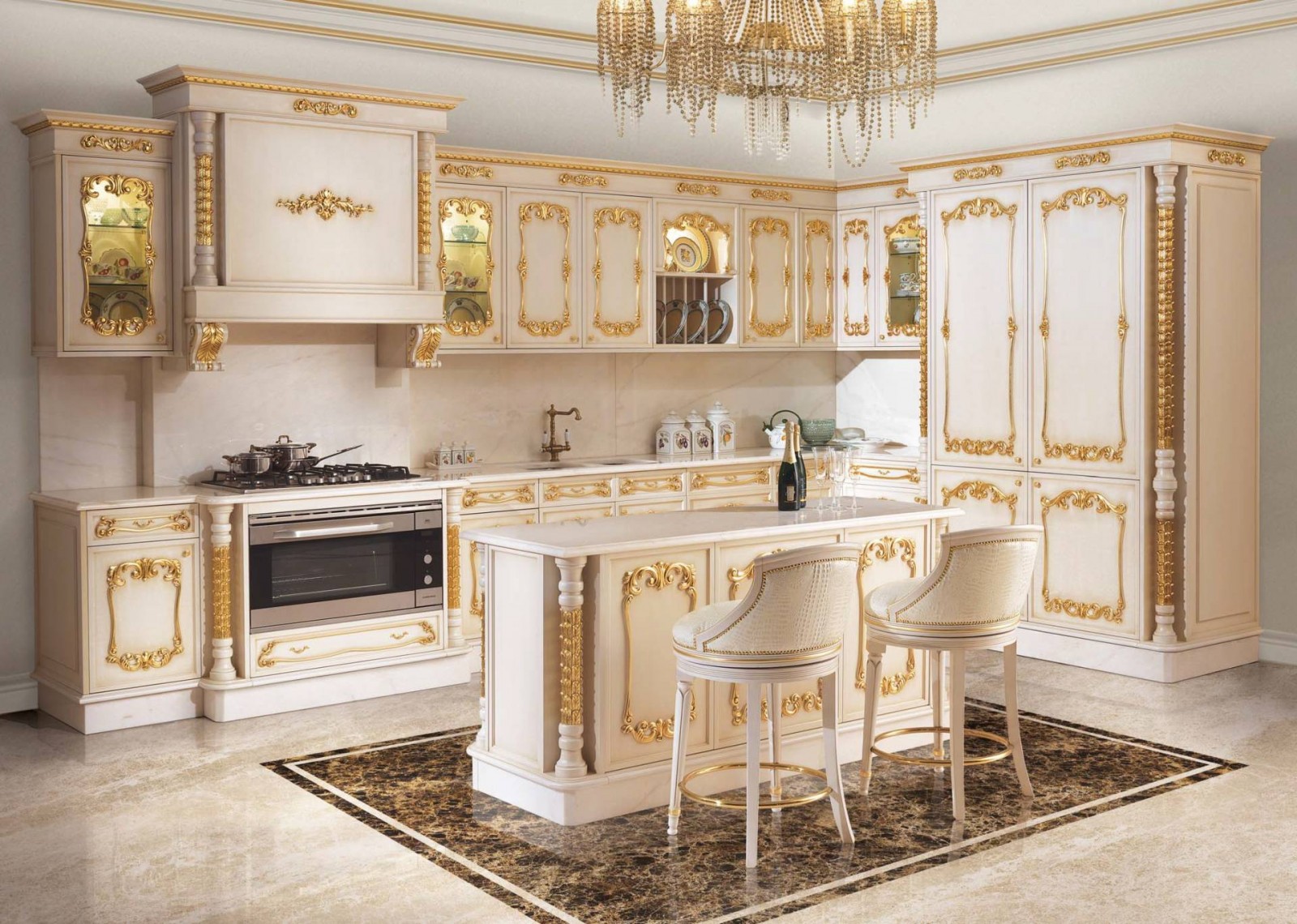 Кухня Бело Золотая Фото