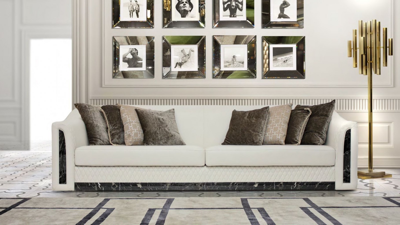 Диван - fmi/784. Белый кожаный диван с черными мраморными вставками отфабрики Formitalia