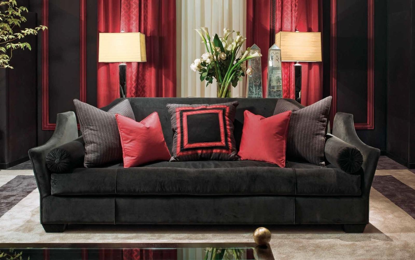 Диван - cps/068. Черный бархатный диван с красными акцентами от фабрикиChiara Provasi
