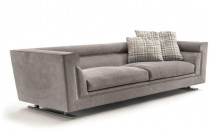 Серый замшевый диван с кантом из круглых пуговиц