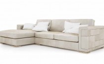 Светлый модульный диван с боковой оттоманкой и декорированными б