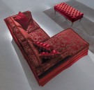 Стильный модульный диван в комбинированной красной бархатной оби