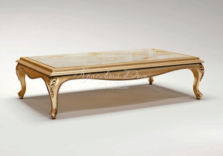Дизайнерский позолоченный кофейный стол с бежевой мраморной стол