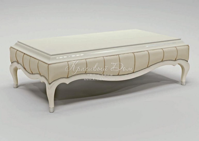 Прямоугольный белый кофейный стол с декорированной кожаной царго