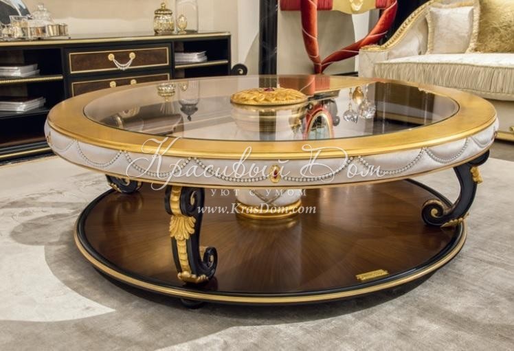 Круглый стеклянный кофейный стол, декорированный бусами из жемчу