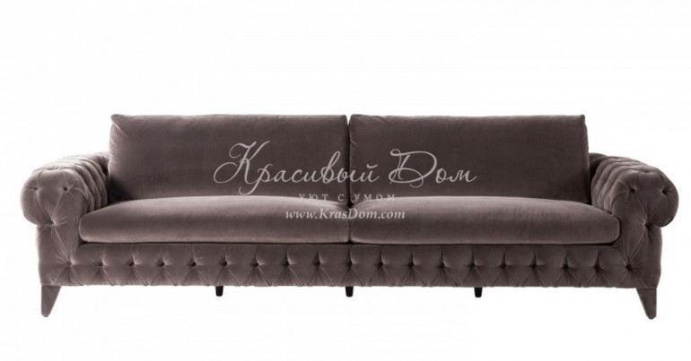 Большой трехместный диван в текстильной обивке с каретной стяжко