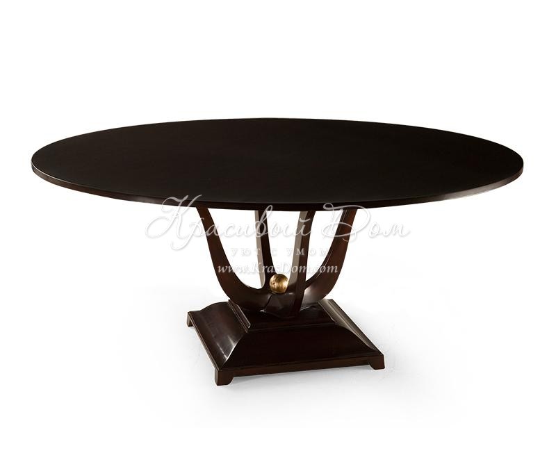 Большой круглый обеденный стол цвета мокко на фигурном подстолье