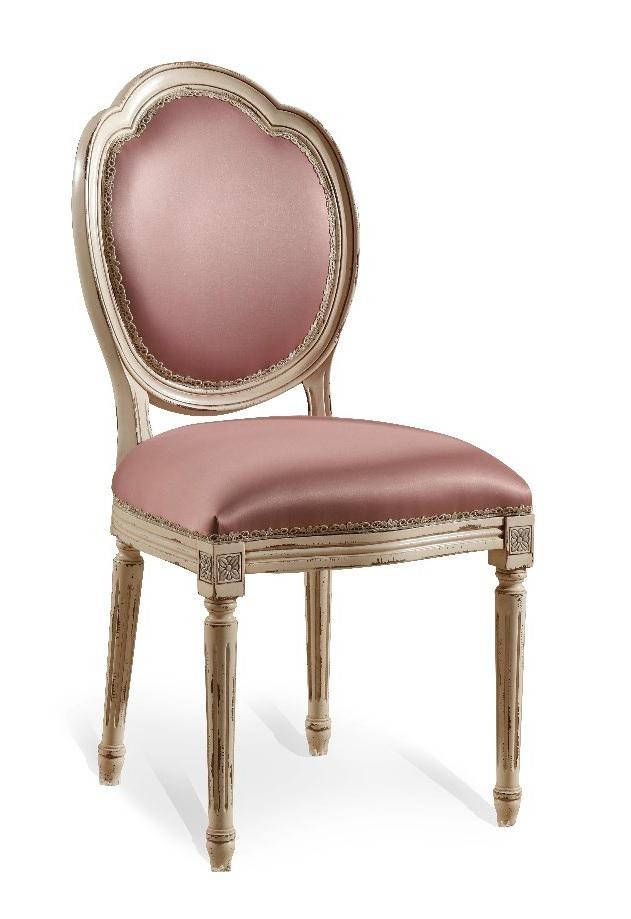 Розовый стул с круглой спинкой на резном патинированном каркасе