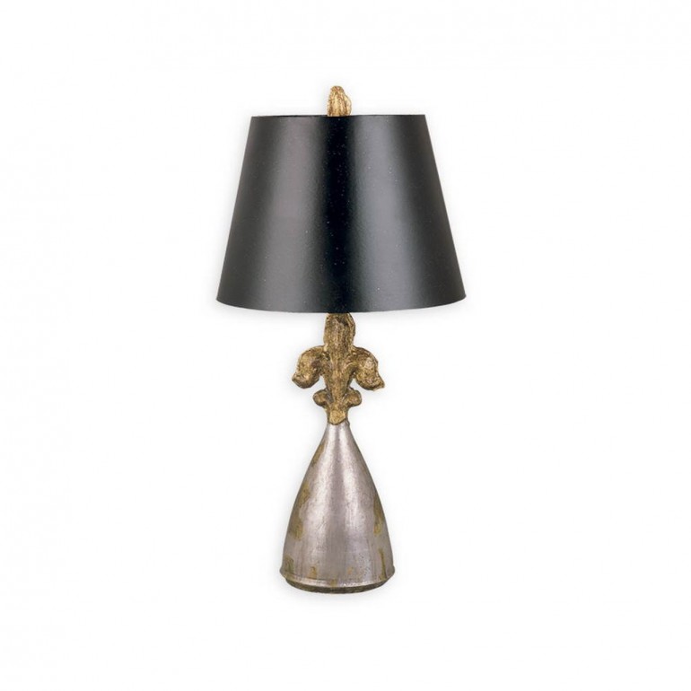 Лампа с черным абажуром на серебристом конусе с трилистником