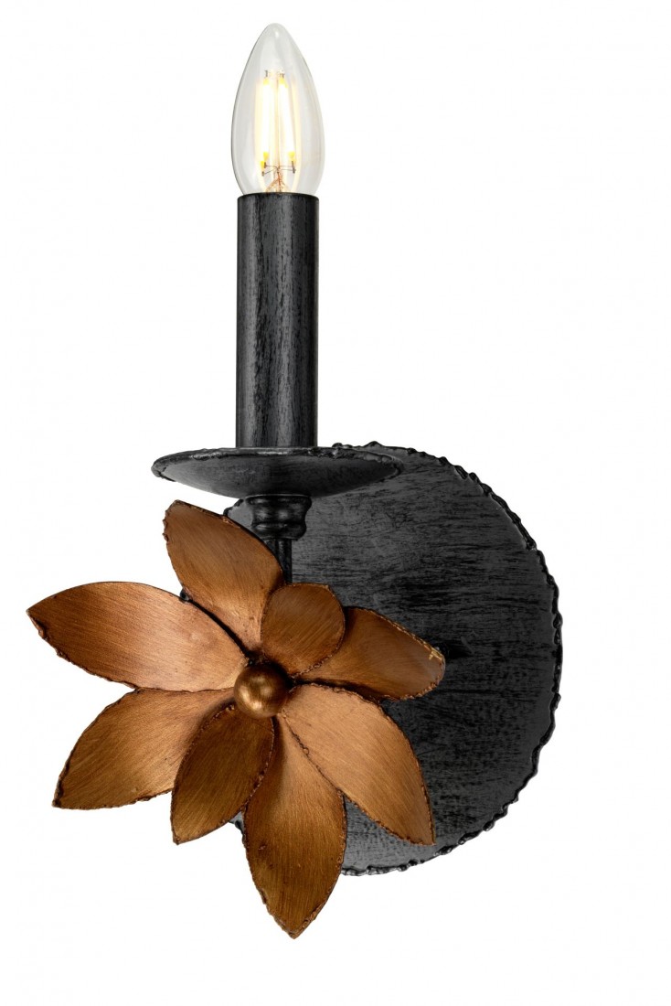 Черное бра с медным цветком