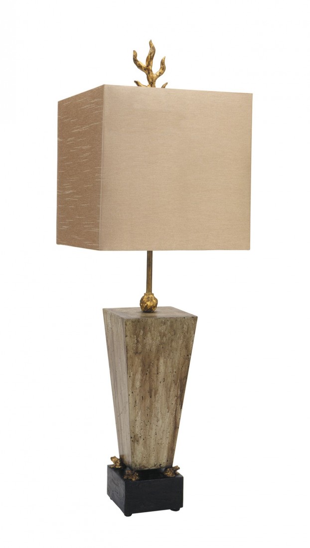 Лампа на деревянной ножке с бронзовыми лягушками