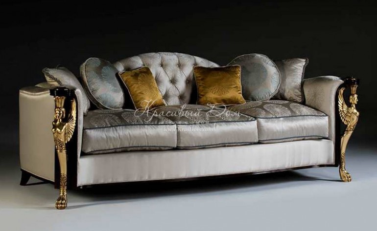 Светло-серый диван с позолоченными сиренами