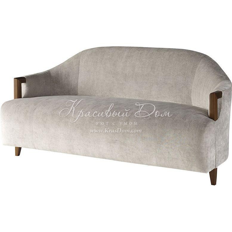 Округлый серый диван с передними деревянными стойками