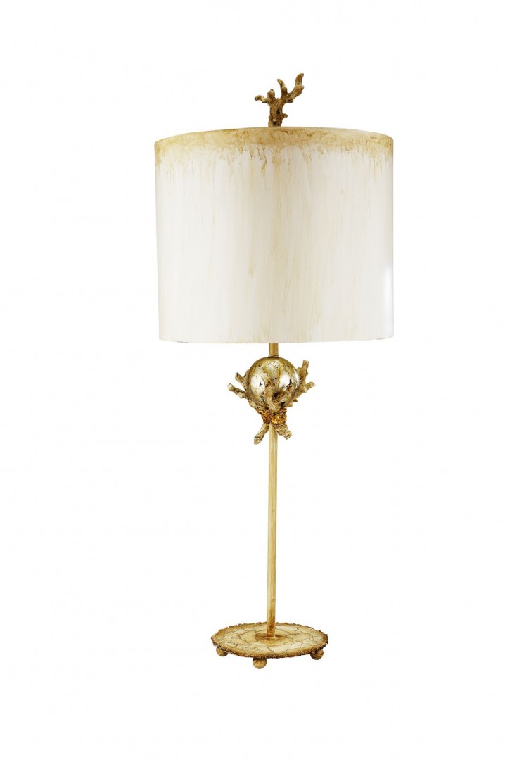 Лампа с тонированным светлым абажуром на ножке с позолоченным ша
