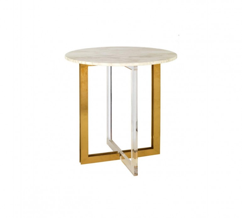 Светлый мраморный столик на позолоченной и стеклянной опоре