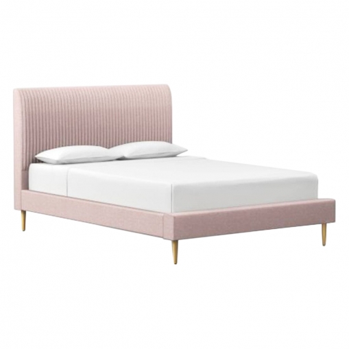 Розовая кровать с рифленым мягким изголовьем