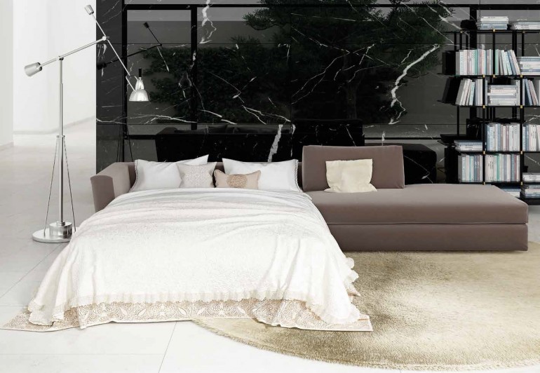 Модульный диван-кровать в обивке цвета кофе с молоком