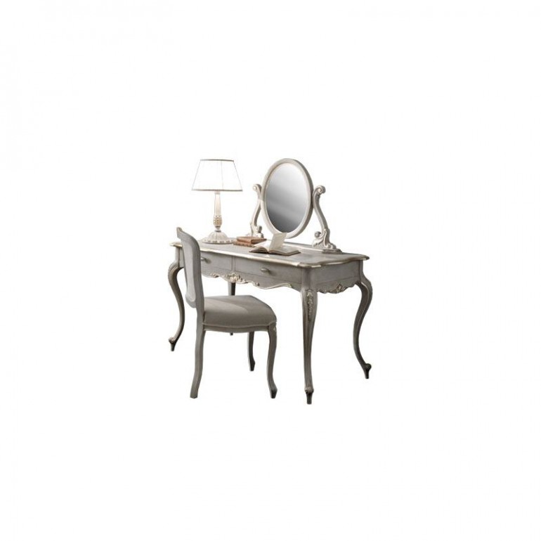 Пепельно-серый столик с 2 ящиками и овальным зеркалом