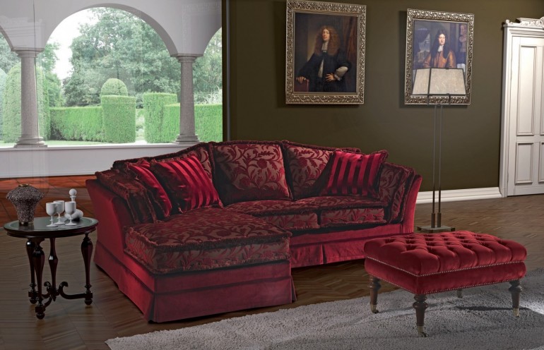 Стильный модульный диван в комбинированной красной бархатной оби