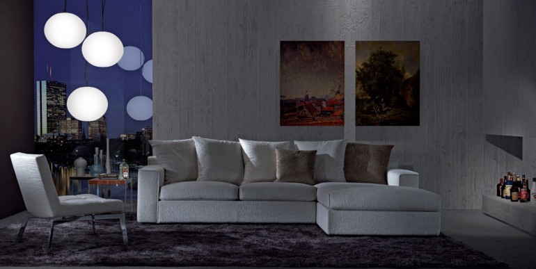 Светло-серый модульный диван с левой оттоманкой