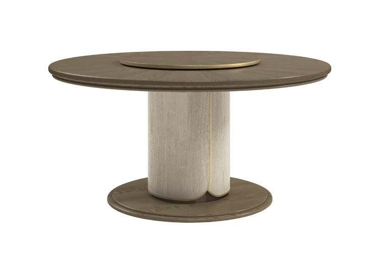 Круглый коричневый стол на бежевой опоре