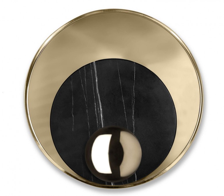 Круглое позолоченное бра с черным мраморным диском