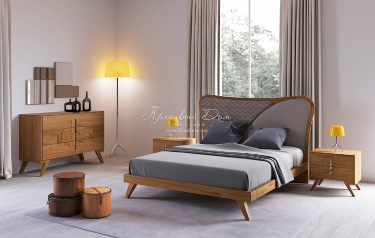Спальня с мебелью, украшенной геометрическими аппликациями