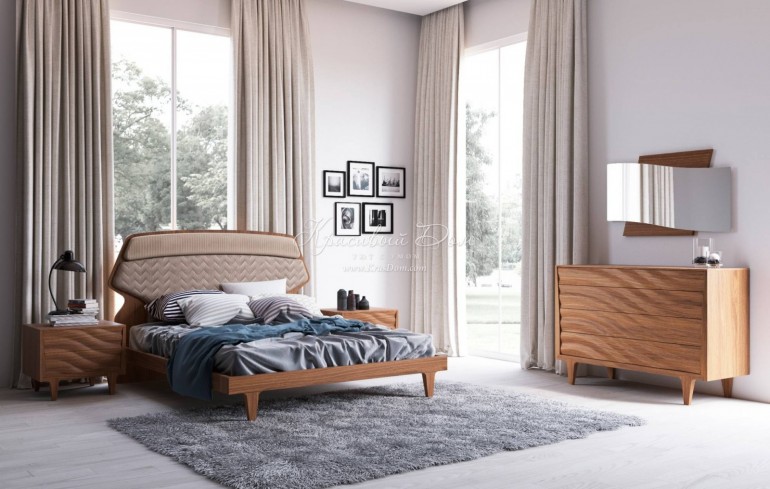 Спальня с мебелью с волнистыми фасадами