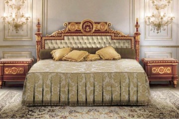 Кровать с высоким мягким изголовьем с резными столбиками по бокам - mcst/0266