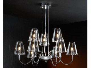 Люстра с 9 плафонами из прозрачного стекла - schu/416