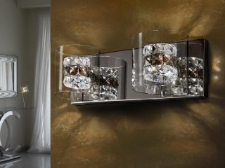 Двойное горизонтальное бра с плафонами из стекла и кристаллов - schu/149