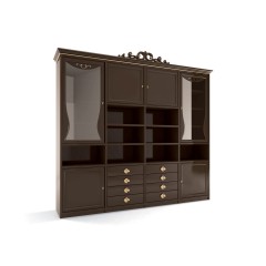 Стенка цвета мокко с боковыми витринами и резной короной - csh/0025