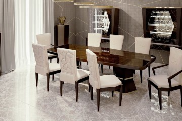 Глянцевая коричневая столовая с белыми стульями - csh/0280