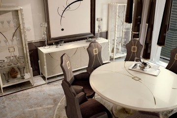 Столовая цвета слоновой кости с коричневыми стульями - csh/0277