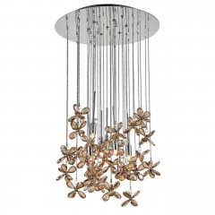 Круглая люстра с каскадом из хрустальных цветов - stlu/330