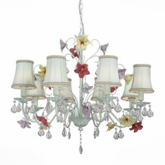 Белая люстра с разноцветными цветами франжипани и 8 абажурами - stlu/471