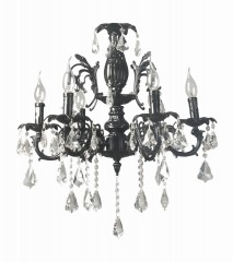 Черная люстра на 6 свечей со светлым хрустальным декором - stlu/487