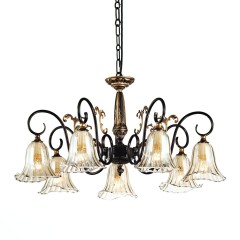 Люстра на черном каркасе с позолоченными акцентами и прозрачными плафонами - stlu/351