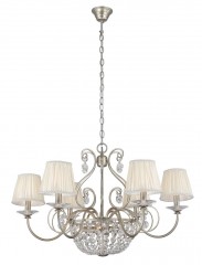 Серебристая люстра с хрустальной корзиной и 6 плиссированными абажурами цвета слоновой кости - stlu/430