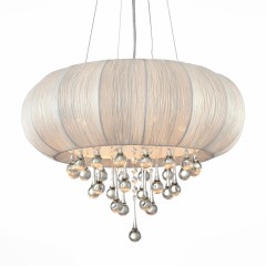 Бежевая тканевая люстра с хрустальными подвесками - stlu/009