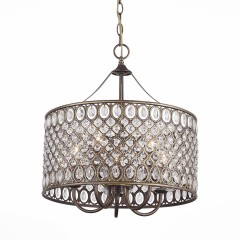 Люстра  с цилиндрическим абажуром, украшенными хрустальными кристаллами - stlu/399