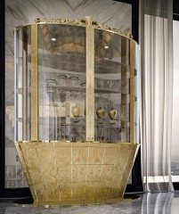 Овальная бежевая витрина на основании с выдвижными ящиками - soc/152