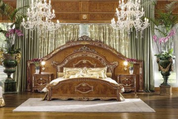 Спальня в темно-ореховом цвете с позолоченным декором - mbst/156