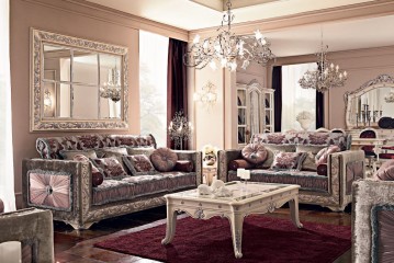 Зеркало из 6 секций в золотистой раме с серебряной резьбой - mbst/100