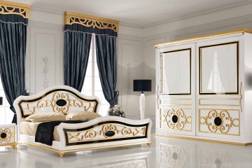 Белая спальня с золотистой и черной отделкой - mbst/199