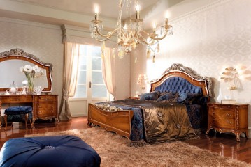 Спальня орехового оттенка с синим бархатом - mbst/106