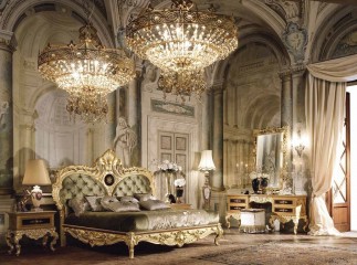 Спальня светло-орехового оттенка с позолоченной рельефной резьбой - mbst/150