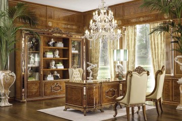 Кабинет темно-орехового оттенка с большим книжным шкафом - mbst/155