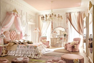 Спальня в нежно-розовых тонах с расписной и резной мебелью - alm/305
